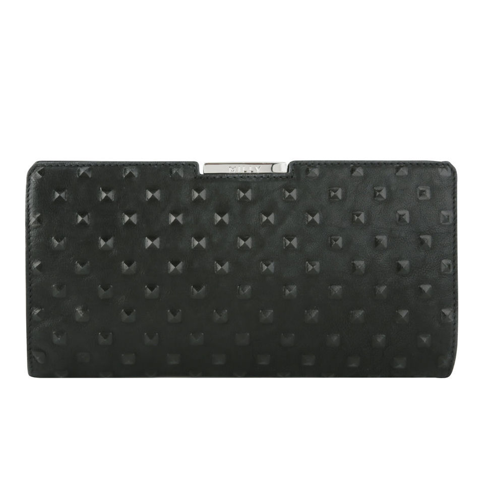 MILLY Perry Stud Frame Leather Clutch Bag - Black