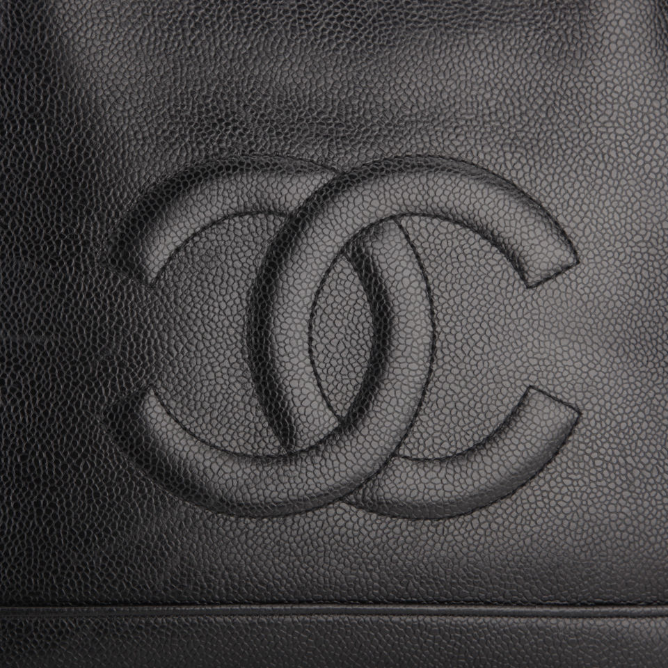Chanel Vintage Black Caviar Leather Shoulder Tote Bag Black