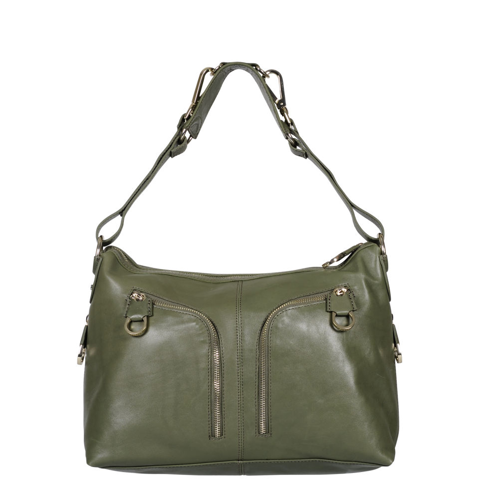 Ted Baker Dara Leather Zips Shoulder Bag Khaki