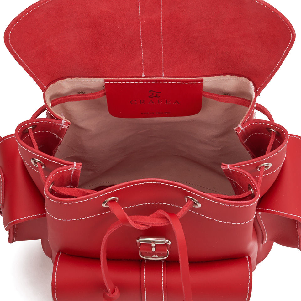 Grafea Red Hot Medium Leather Rucksack - Red
