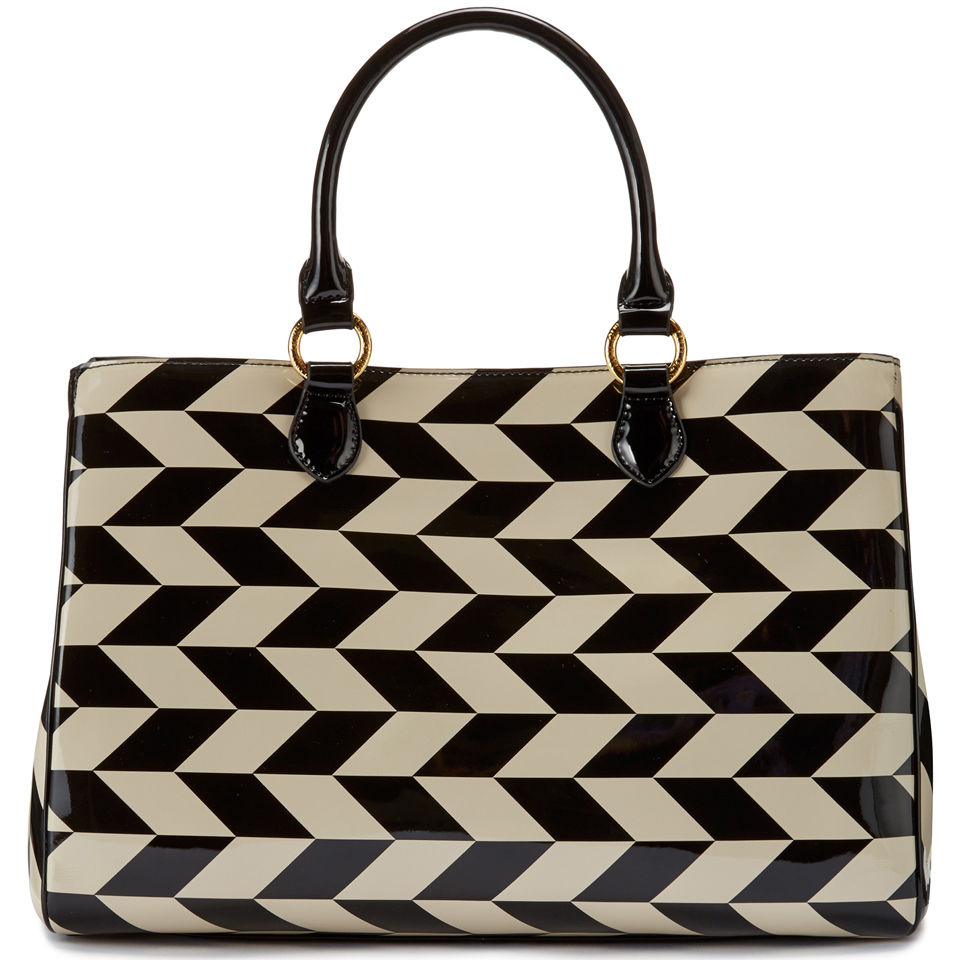 Lulu Guinness Amelia Chevron Printed Patent Leather Bag Black Stone Coggles