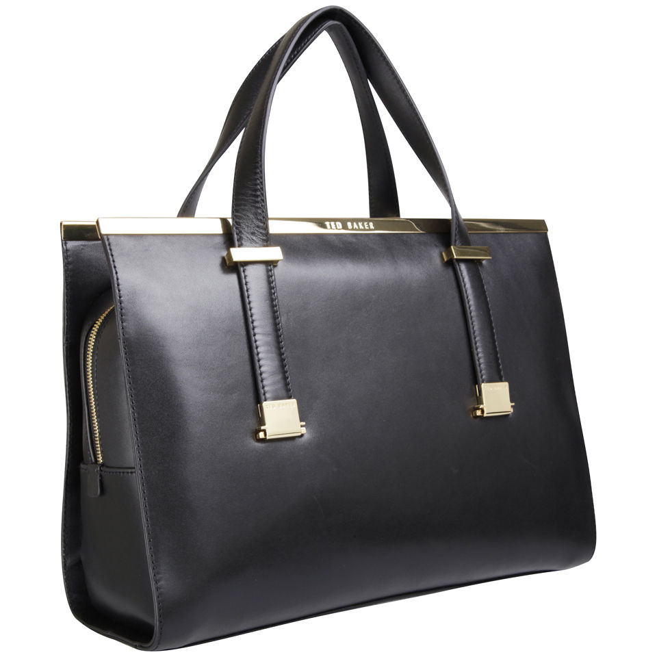 Ted Baker Shapal Leather Metal Bar Tote Bag - Black