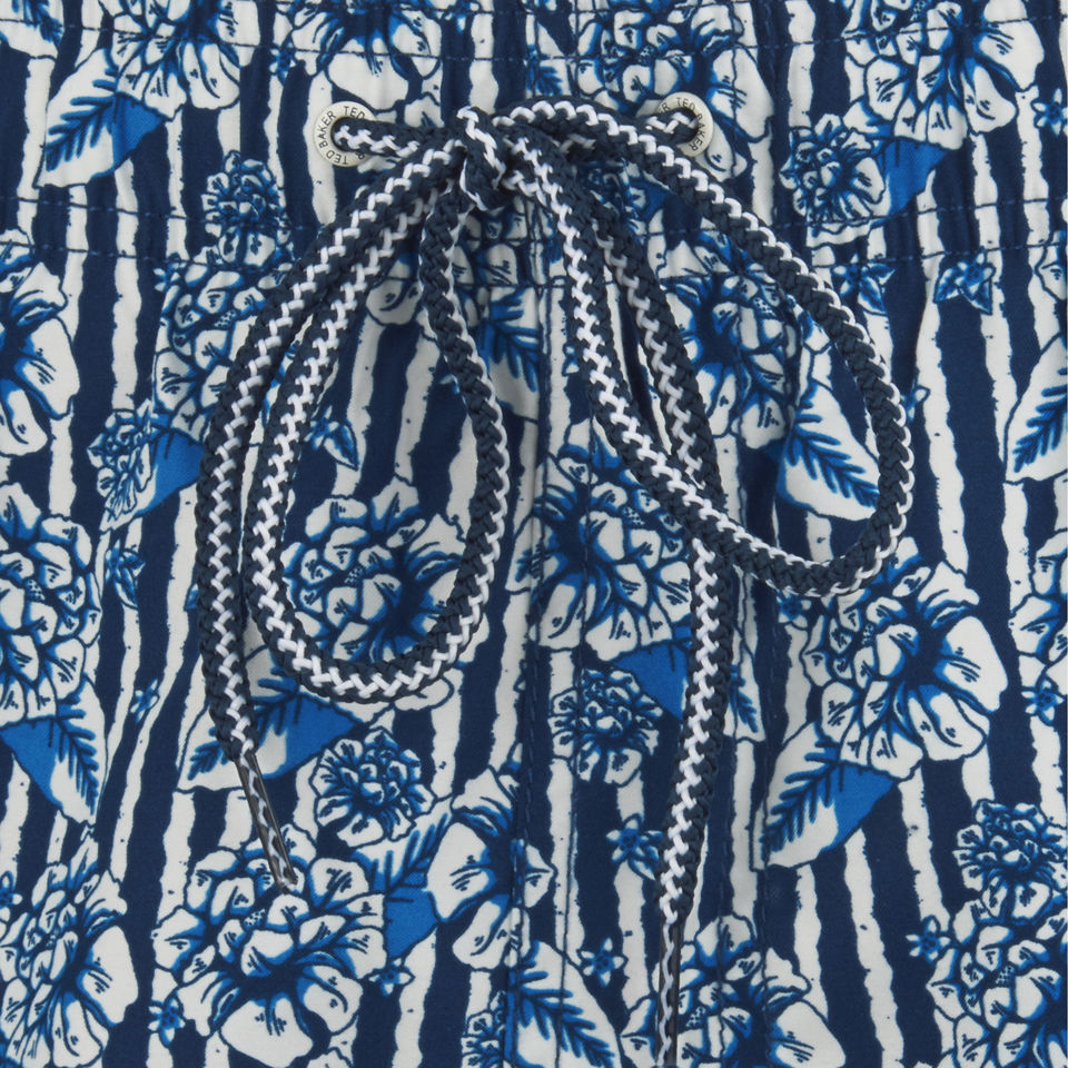 Ted Baker Men's Sadeson Floral Print with Stripe Swim Shorts - Blue