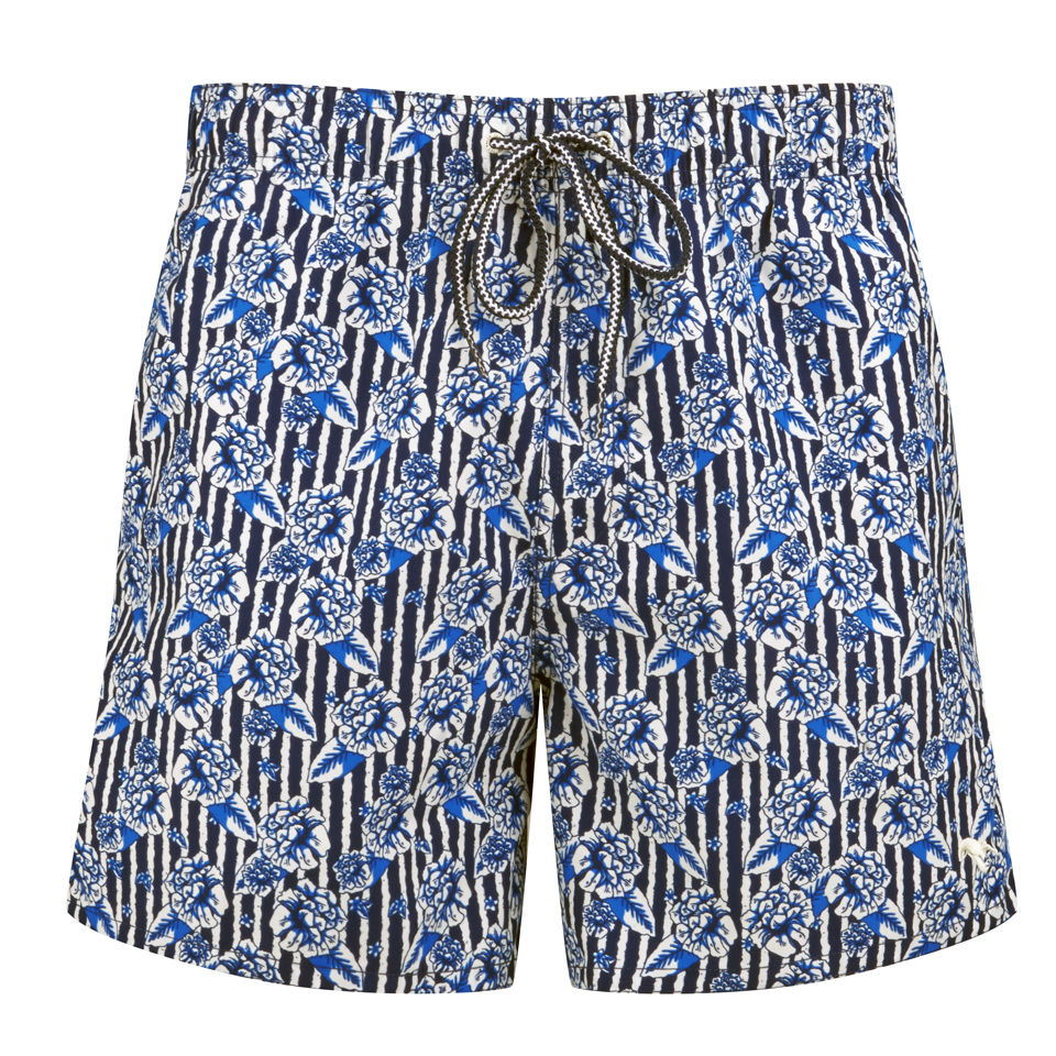 Ted Baker Men's Sadeson Floral Print with Stripe Swim Shorts - Blue