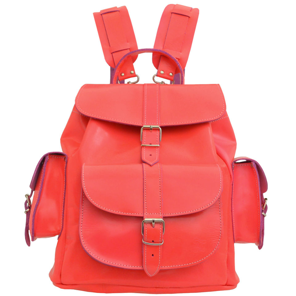 Grafea Limited Edition Exclusive Neon Glow Leather Rucksack - Neon Pink