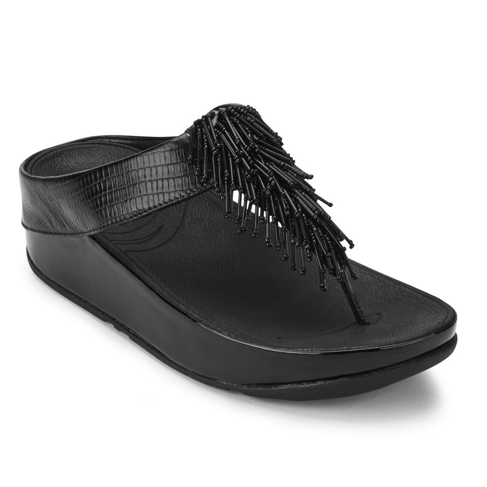 FitFlop Women s Cha Cha Fringed Leather Sandals Black Allsole