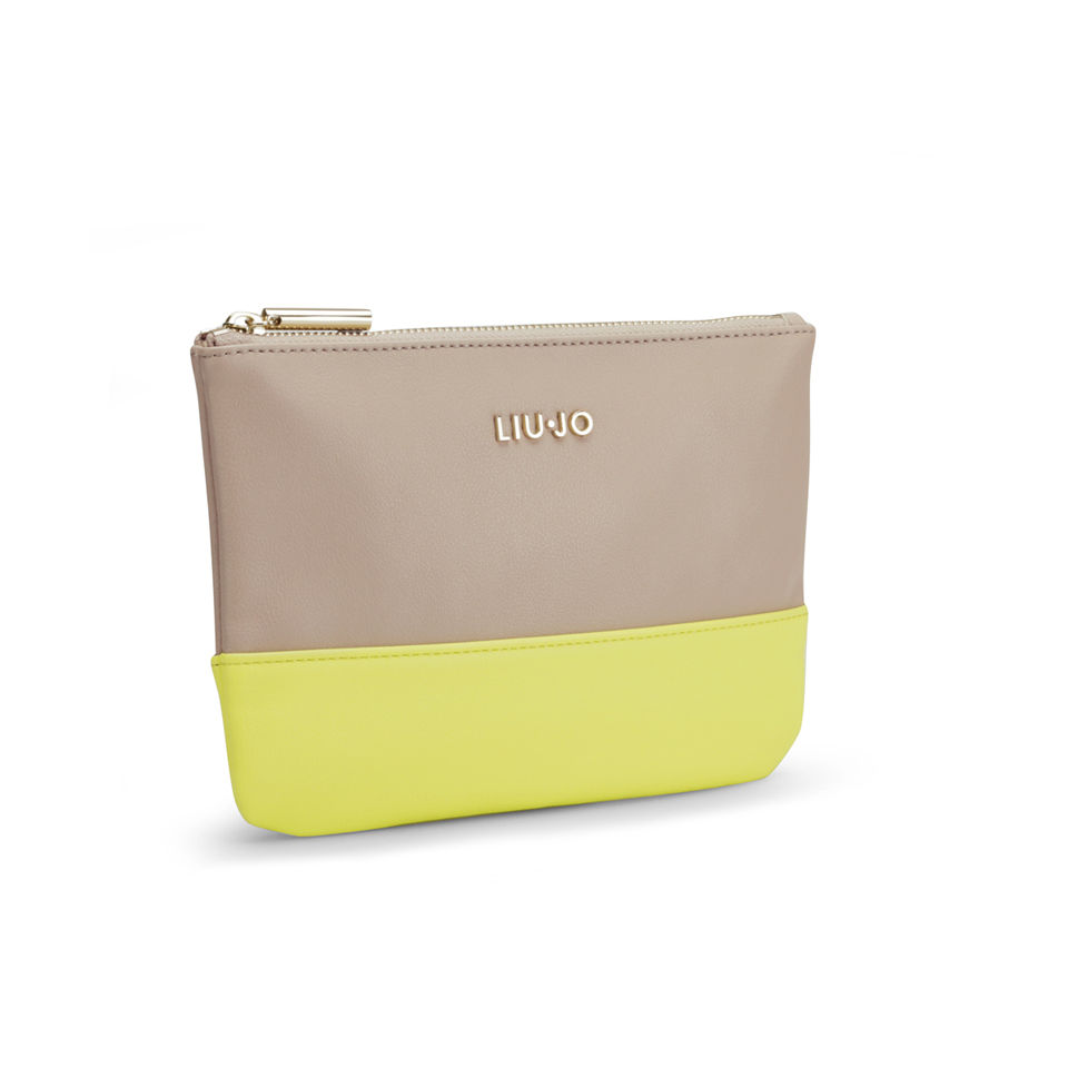 Liu Jo Busta Piatta Febe Zip Top Soft Leather Clutch Bag - Champagne/Lemonade