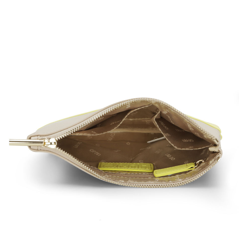 Liu Jo Busta Piatta Febe Zip Top Soft Leather Clutch Bag - Champagne/Lemonade