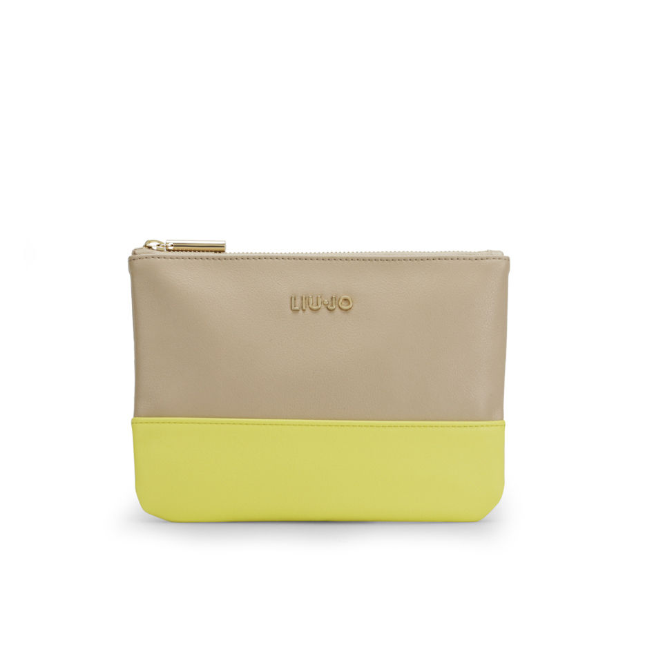 Liu Jo Busta Piatta Febe Zip Top Soft Leather Clutch Bag - Champagne/Lemonade