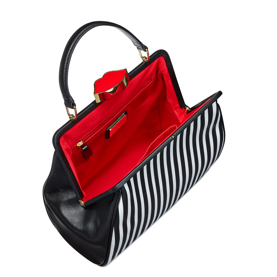 Lulu Guinness Eva Small Leather Striped Tote Bag Black White Coggles