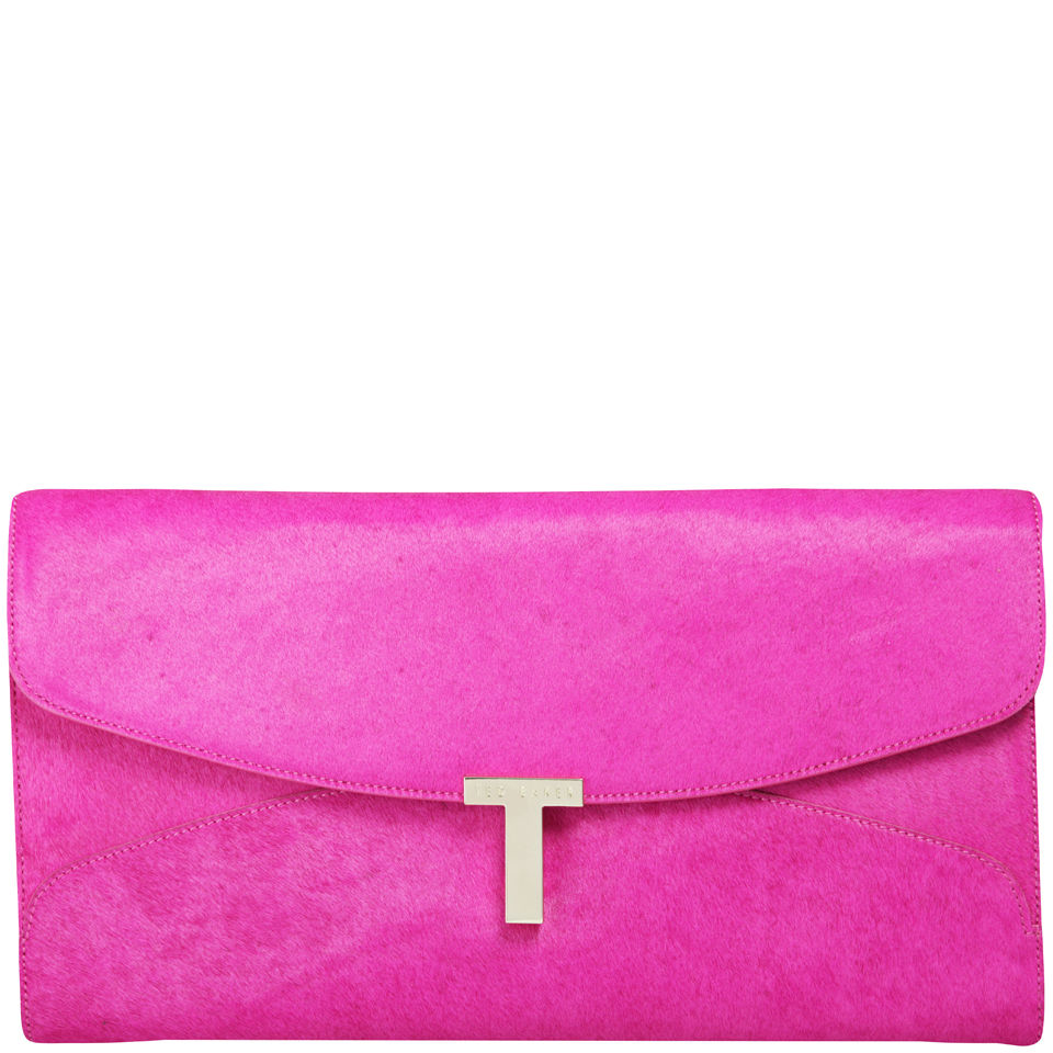 Ted Baker Jamun T Clasp Leather Maxi Clutch - Deep Pink