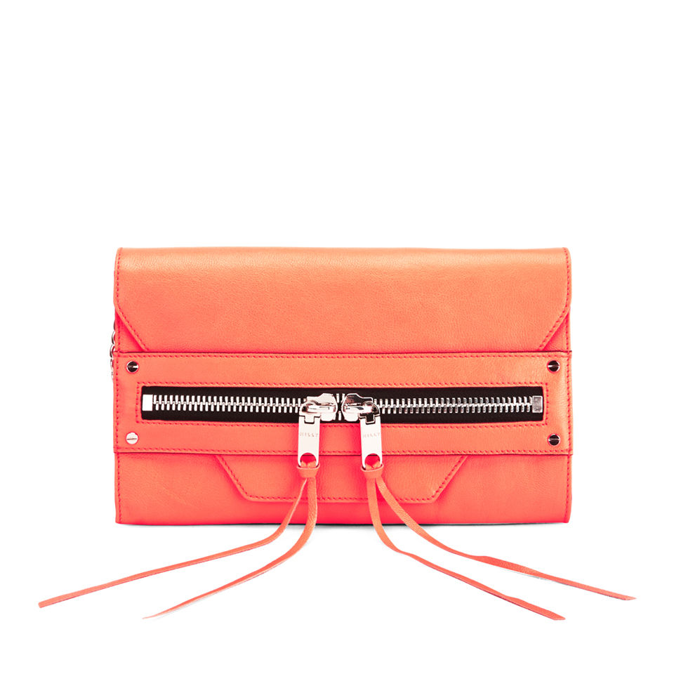 MILLY Women's Riley Hand Through Leather Clutch Bag - Neon Peach