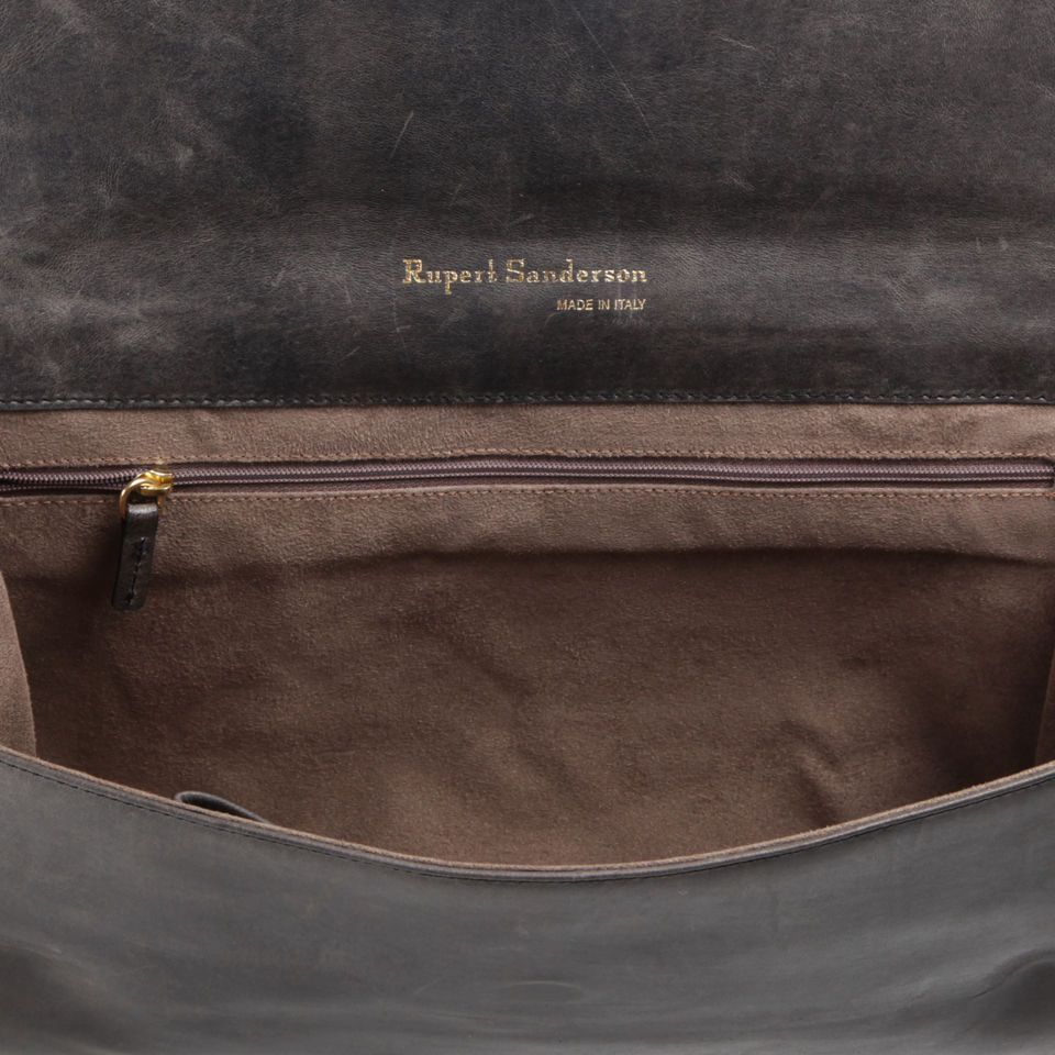 Rupert Sanderson Clio Large Leather Clutch - Grey/Dark Brown Patent Trim