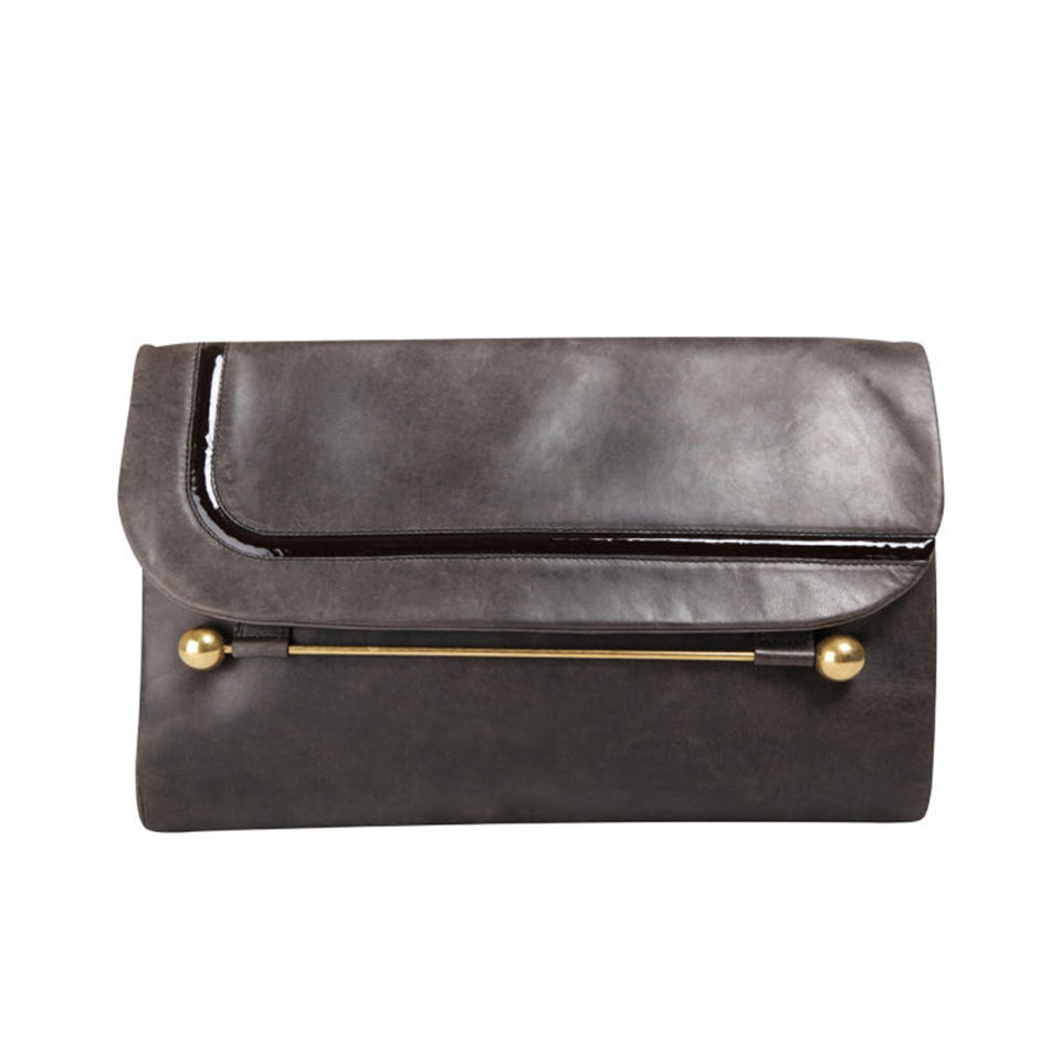 Rupert Sanderson Clio Large Leather Clutch - Grey/Dark Brown Patent Trim