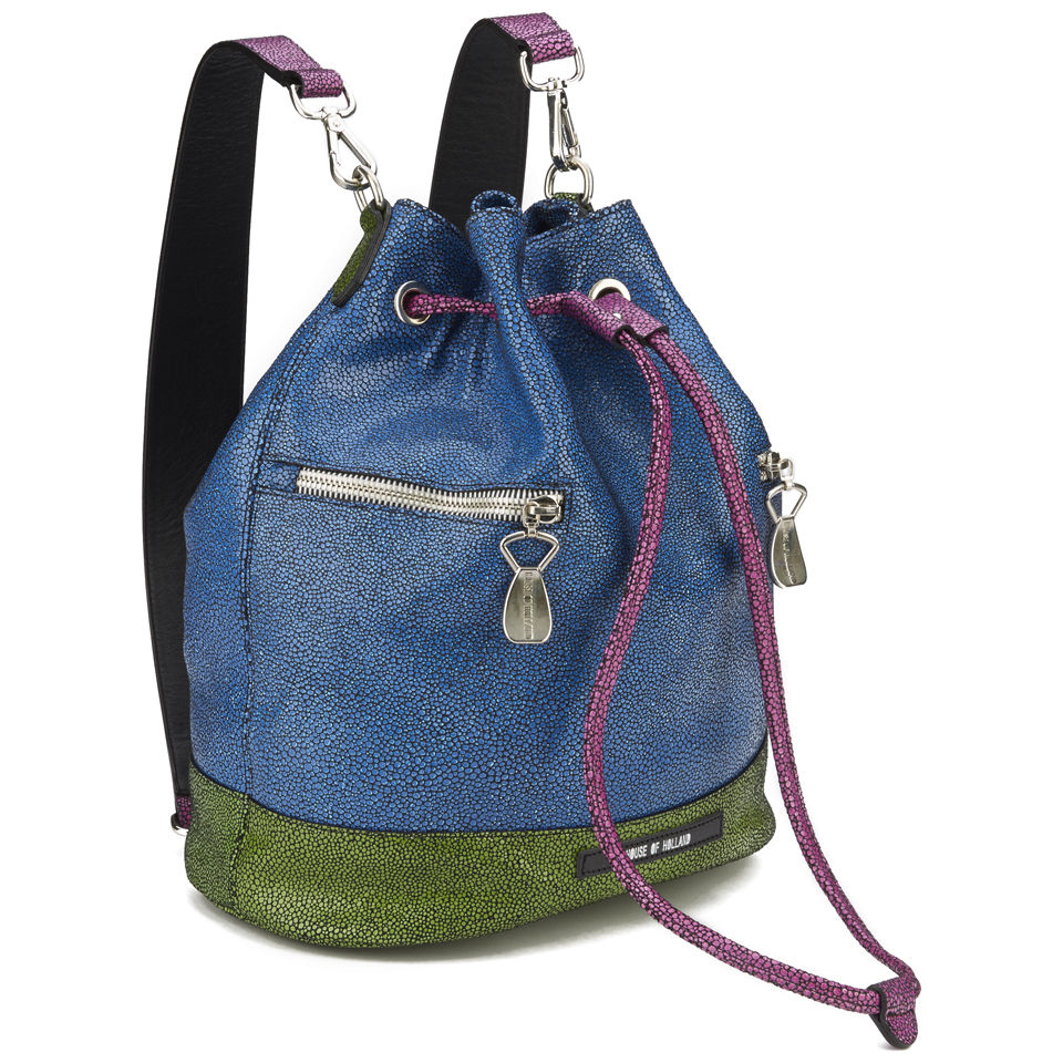 House of Holland Bucket Leather Bag - Pink/Blue