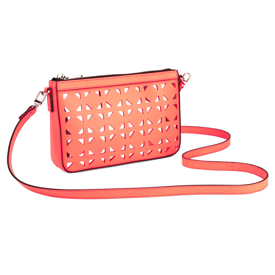 MILLY Palmetto Perforated Leather Small Cross Body Bag - Neon Peach