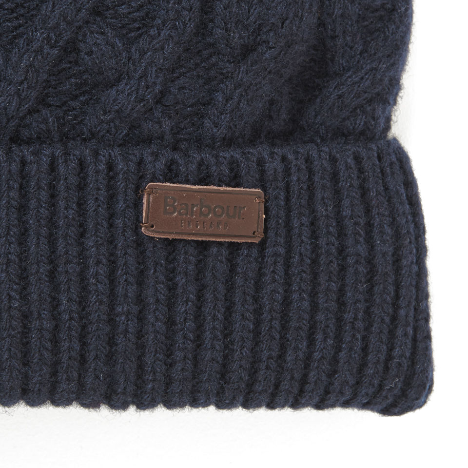 Barbour Cable Knit Beanie Hat - Navy