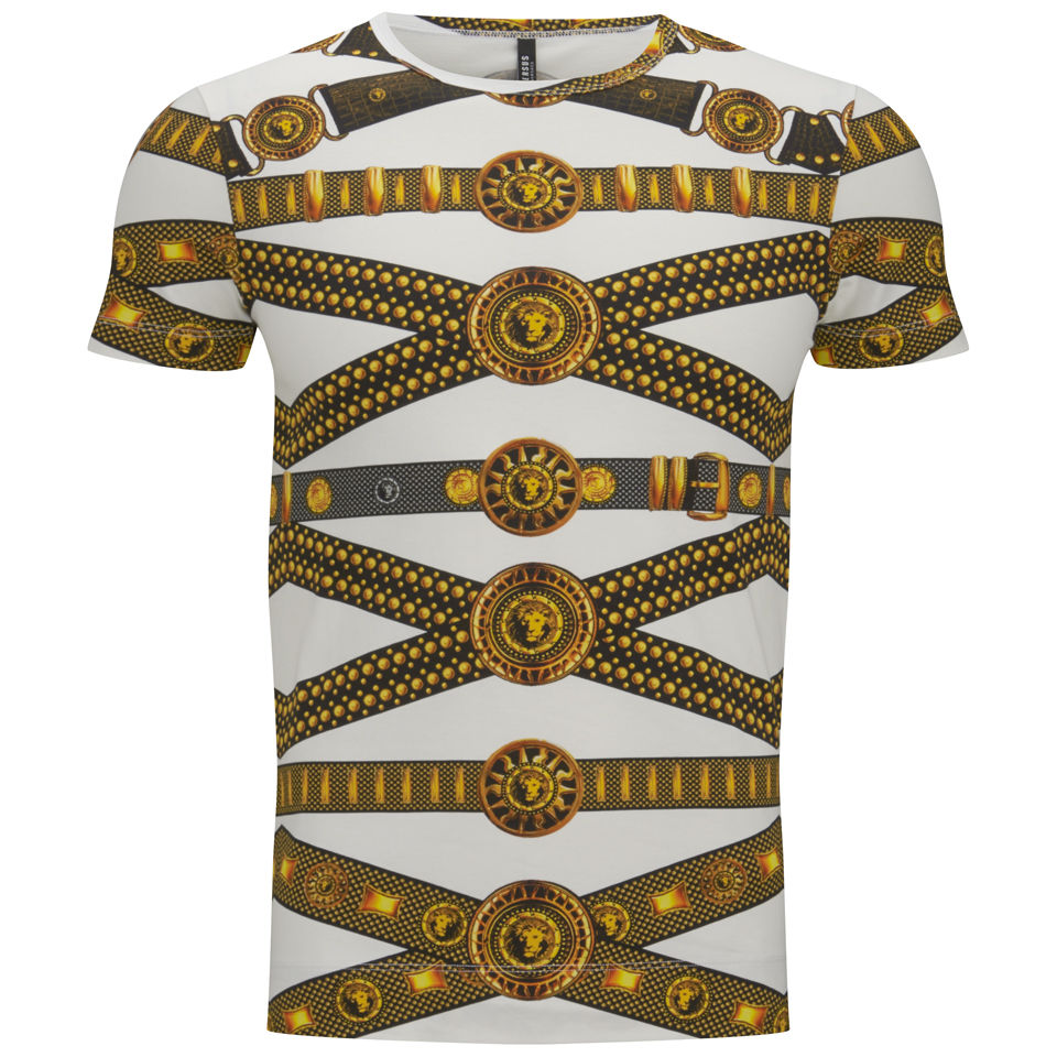 Versus Versace Men s Belt Print T Shirt Black and Stamp Coggles