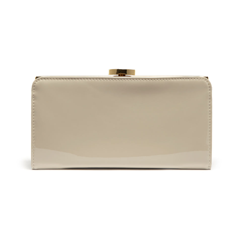 Lulu Guinness Flat Frame Patent Leather Purse with Lips - Stone