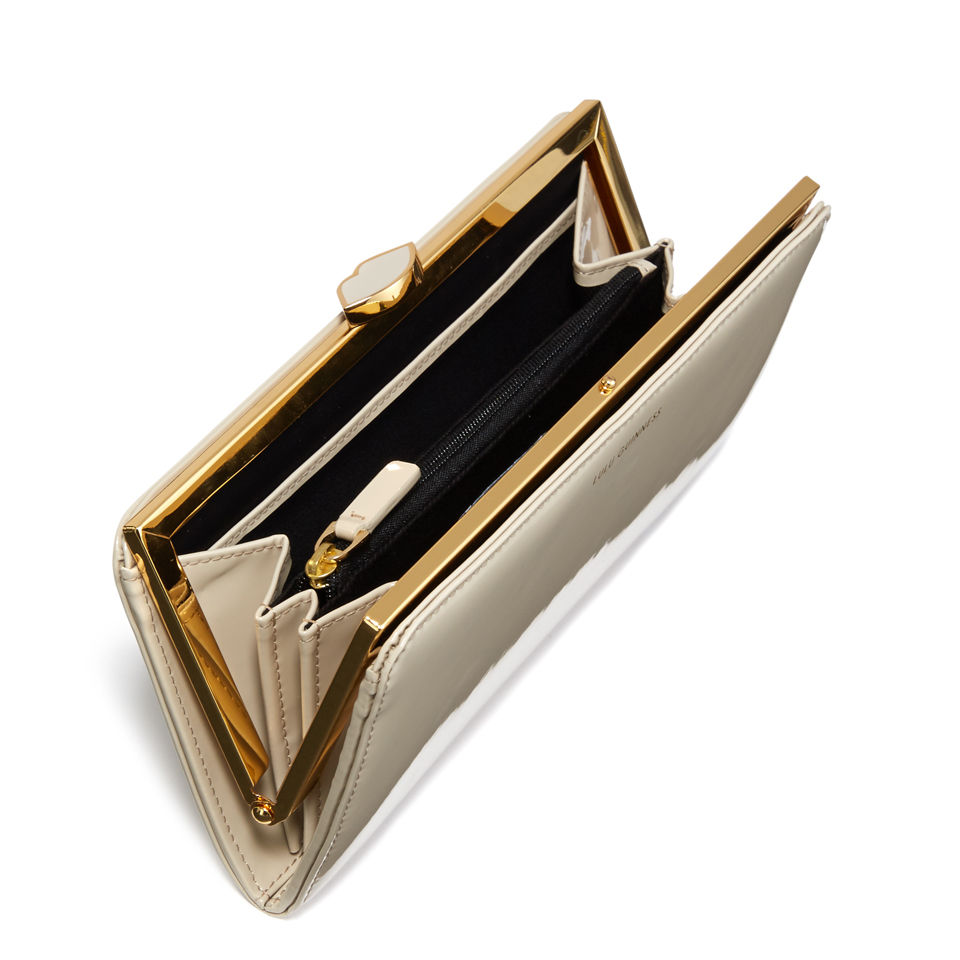 Lulu Guinness Flat Frame Patent Leather Purse with Lips - Stone
