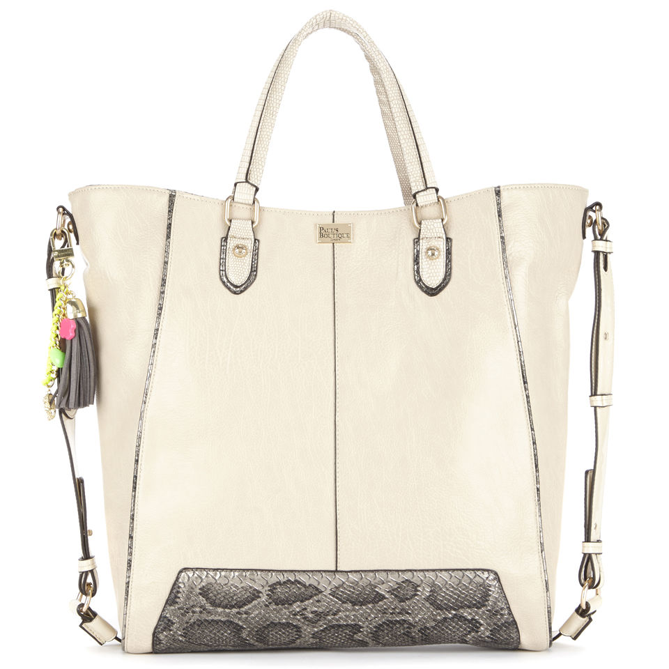 Paul's Boutique Stella Snake Trim Wing Tote Bag - Cream/Grey