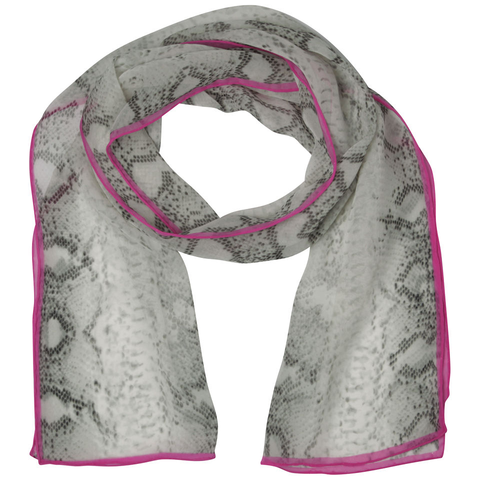Codello Women's Snake Print Long Silk Scarf - Grey/Dark Pink