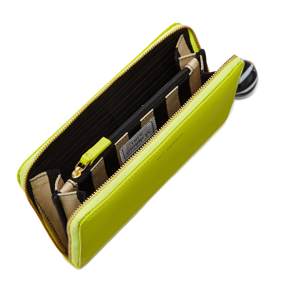 Lulu Guinness Patent Leather Continental Wallet with Humbug Zip - Chartreuse