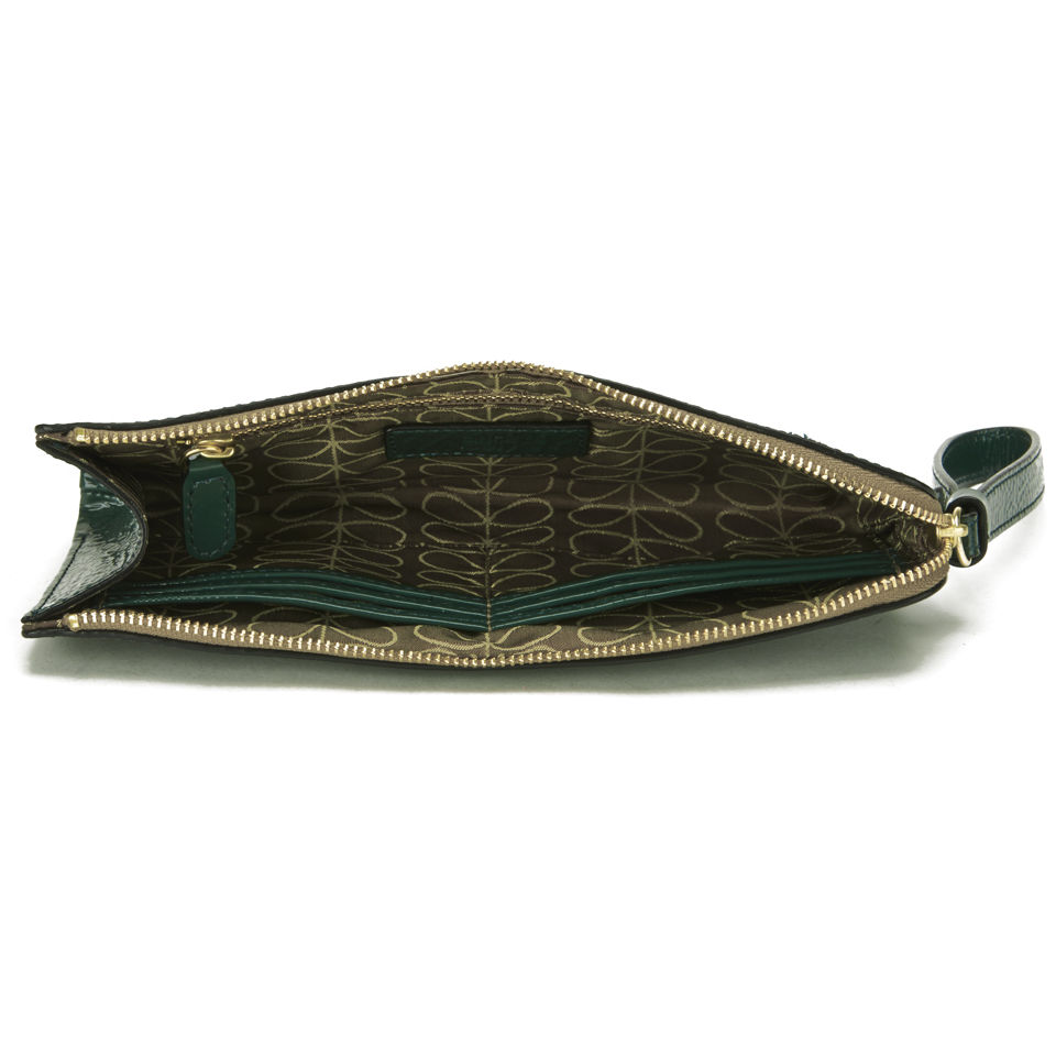 Orla Kiely Leather Flat Zip Wallet - Emerald