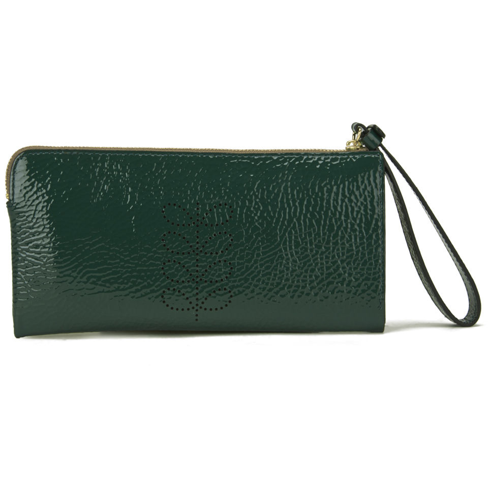 Orla Kiely Leather Flat Zip Wallet - Emerald