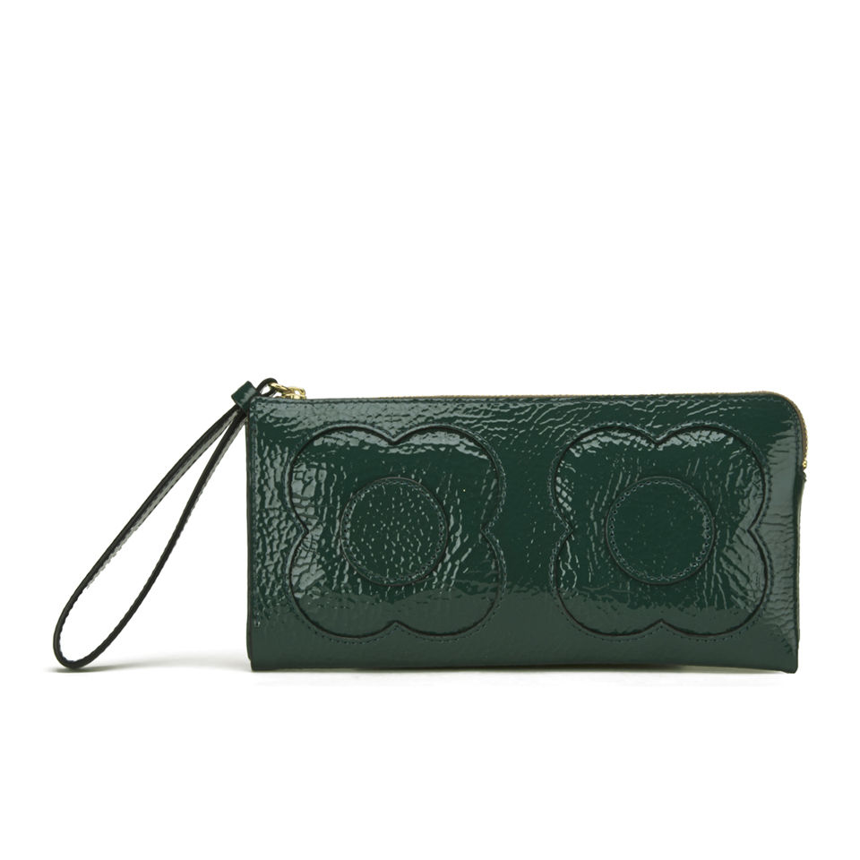 Orla Kiely Leather Flat Zip Wallet - Emerald
