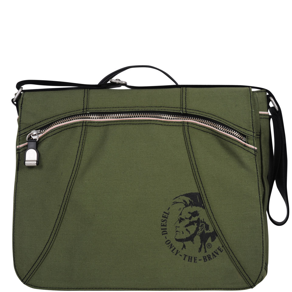 Diesel Iron Zip/Safy Selvage Logo Front Messenger Bag/Laptop Case - Lily Pad Green