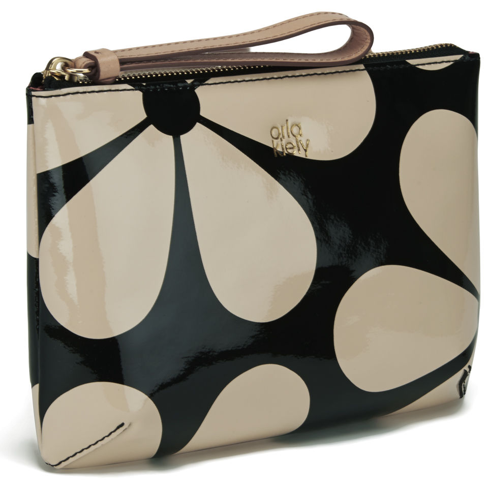 Orla Kiely Leather Medium Zip Top Pouch - Marble