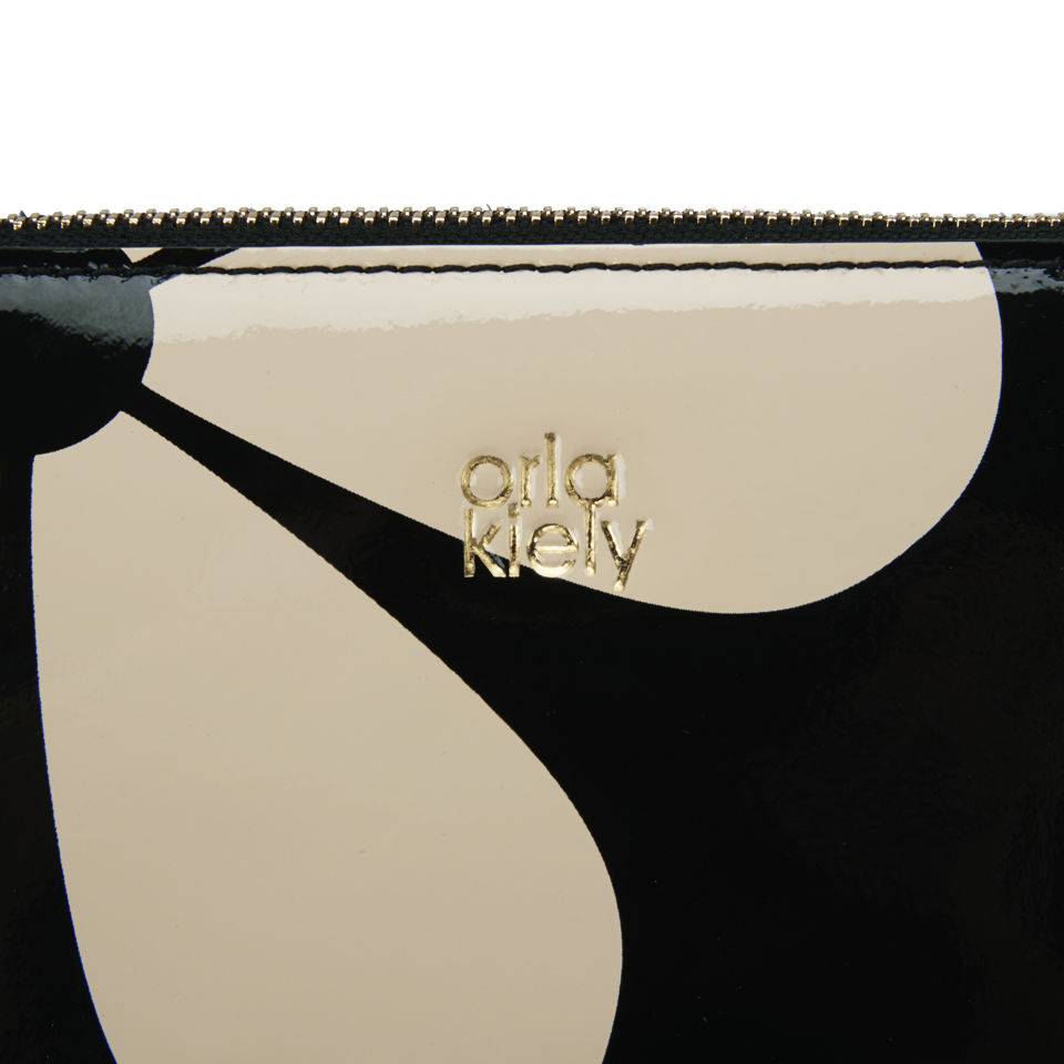 Orla Kiely Leather Medium Zip Top Pouch - Marble