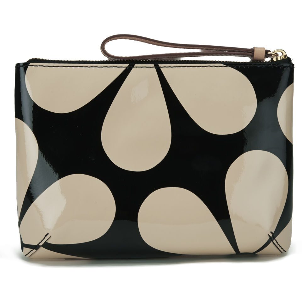Orla Kiely Leather Medium Zip Top Pouch - Marble