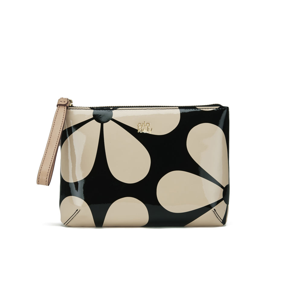 Orla Kiely Leather Medium Zip Top Pouch - Marble