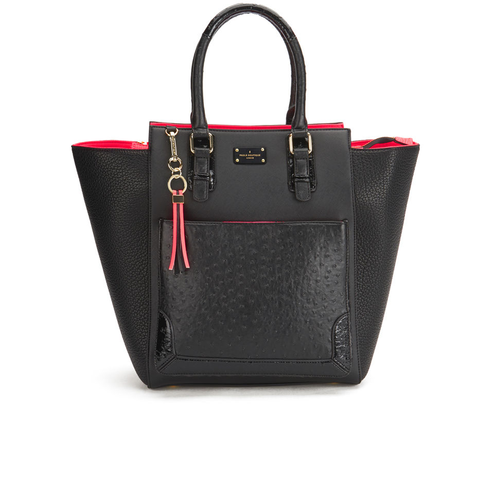 Paul's Boutique Melissa Ostrich Trim Tote Bag - Black/Coral