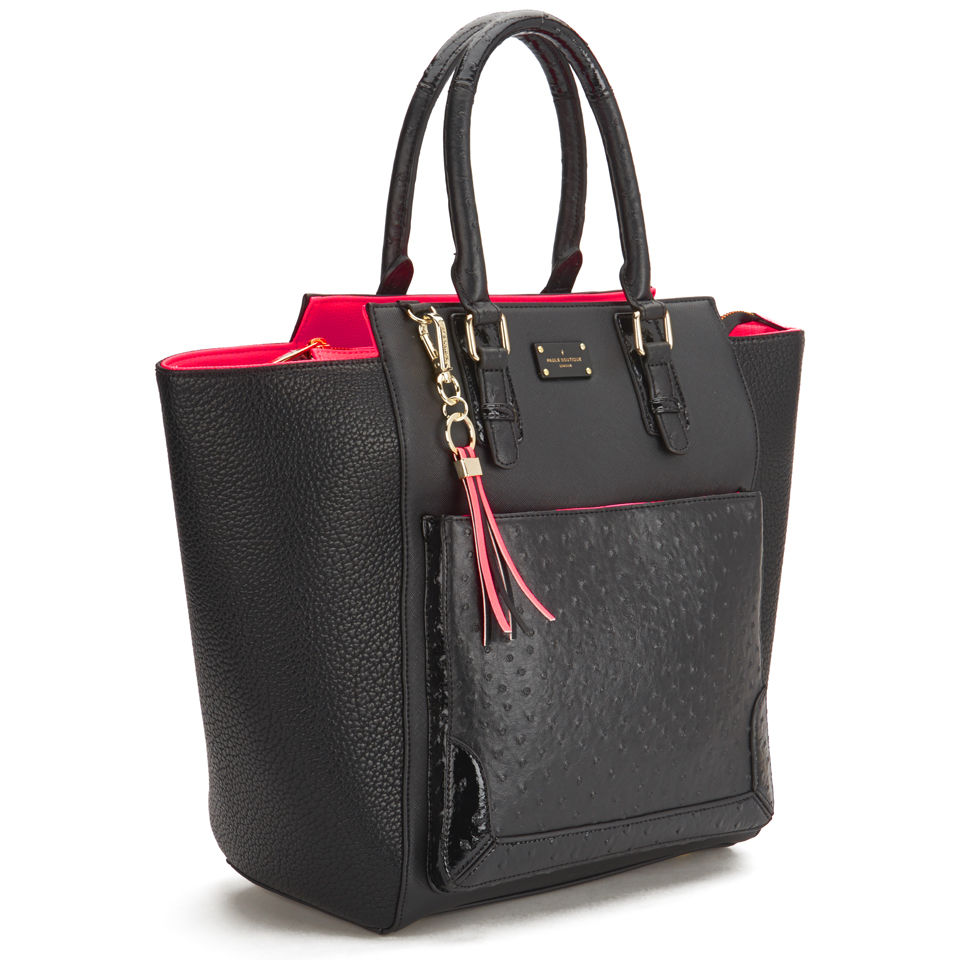 Paul's Boutique Melissa Ostrich Trim Tote Bag - Black/Coral