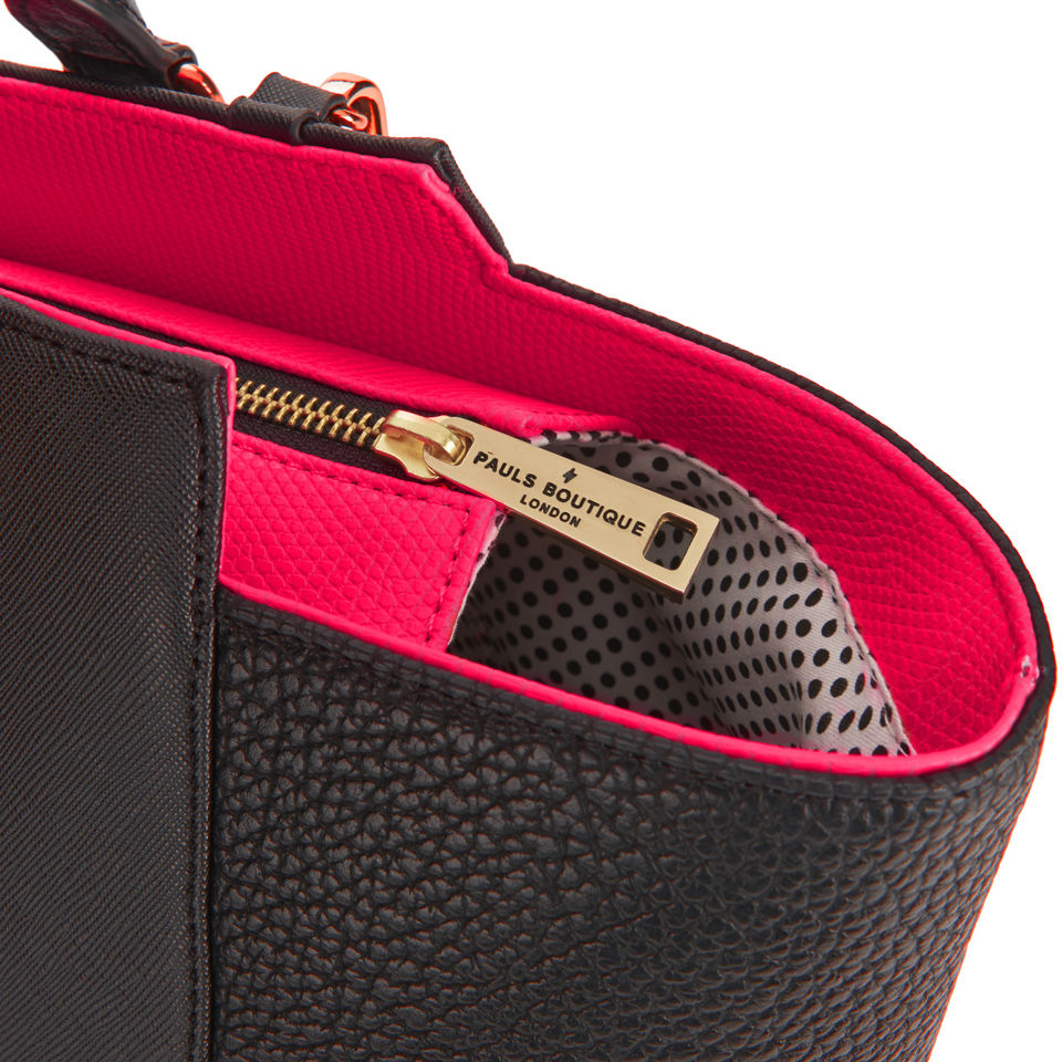 Paul's Boutique Melissa Ostrich Trim Tote Bag - Black/Coral