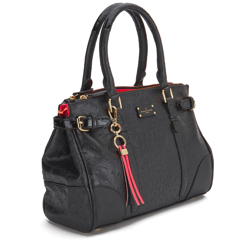 Paul's Boutique Darcy Ostrich Trim Tote Bag - Black/Coral