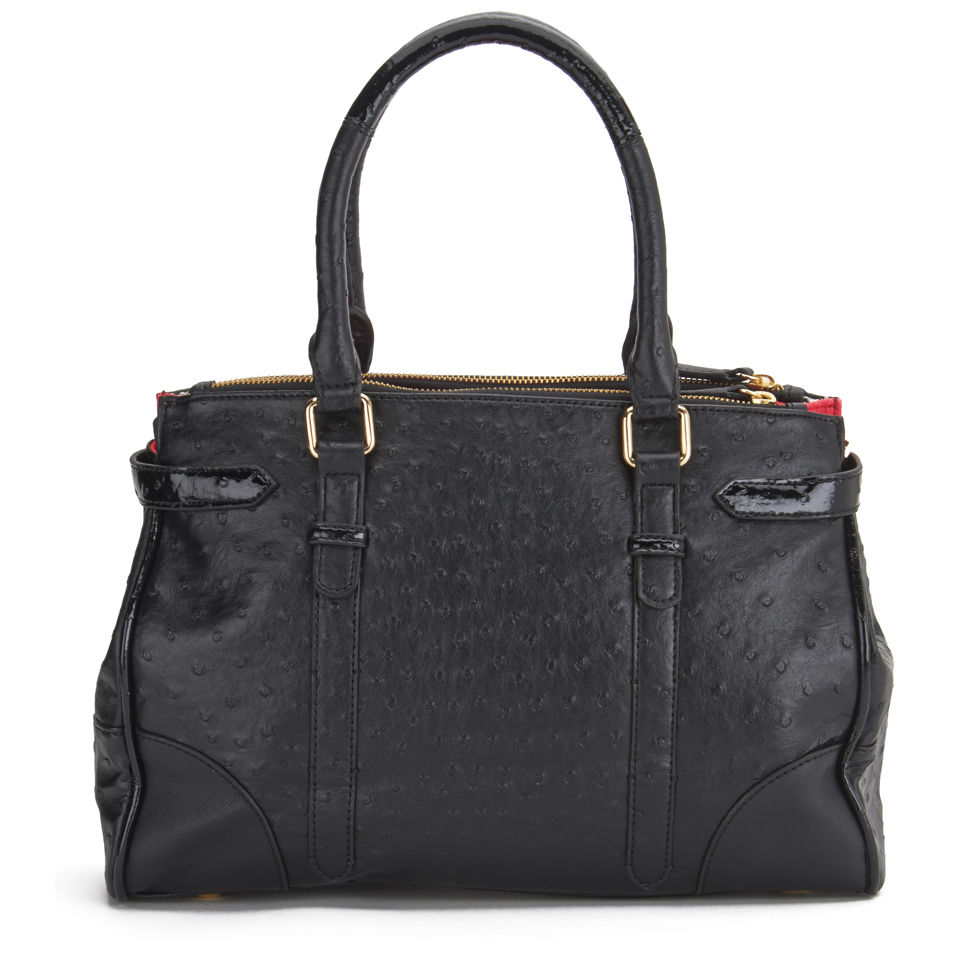 Paul's Boutique Darcy Ostrich Trim Tote Bag - Black/Coral