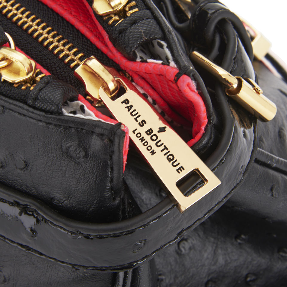 Paul's Boutique Darcy Ostrich Trim Tote Bag - Black/Coral