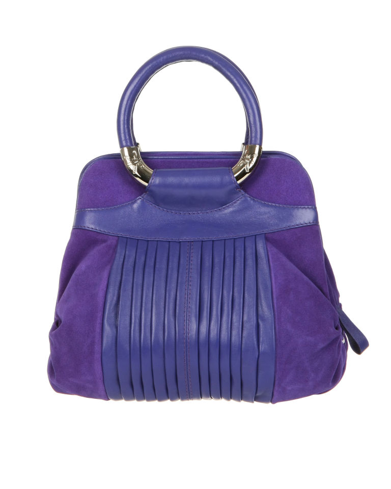 Ri2k Ivy Suede and Leather Pleat Front Grab Bag