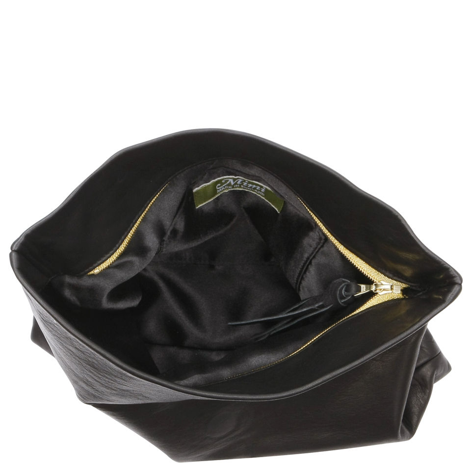 Mimi Luna Soft Zip Foldover Leather Clutch Bag - Black