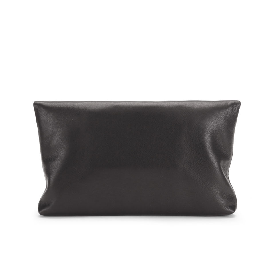 Mimi Luna Soft Zip Foldover Leather Clutch Bag - Black