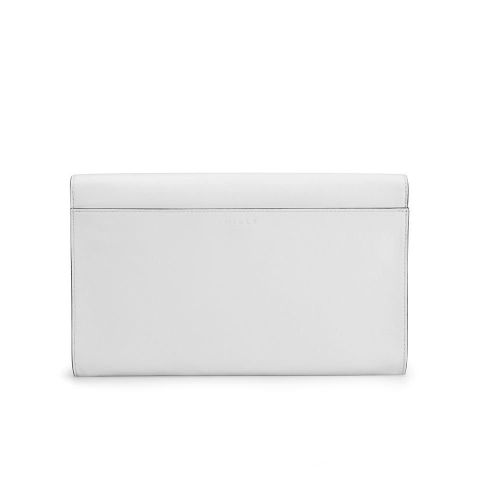MILLY Kent Eyelet Stud Leather Clutch Bag - White