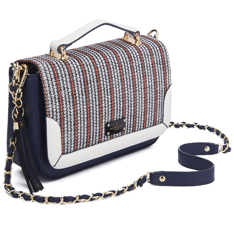 Paul's Boutique Nicole Raffia Nautical Stripe Cross Body Bag - Navy Stripe