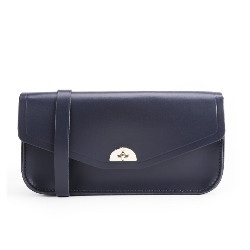 The Cambridge Satchel Company Leather Clutch Bag with Shoulder Strap - Navy