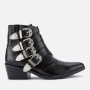 Toga Pulla Women's Buckle Side Leather Heeled Ankle Boots - Black Leather