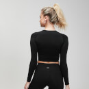 MP Women's Shape Seamless Ultra Long Sleeve Crop Top- Black - XL