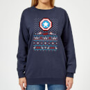 Marvel Avengers Captain America Pixel Art Women's Christmas Jumper - Navy
